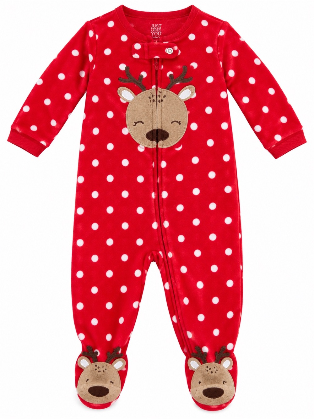 Just One You by Carter's Red Polka Dot Reindeer Footed One-Piece